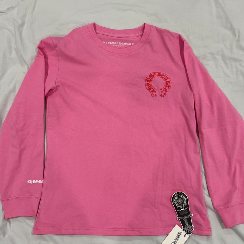 Chrome Hearts Pink Long Sleeve Tee with Chest Logo